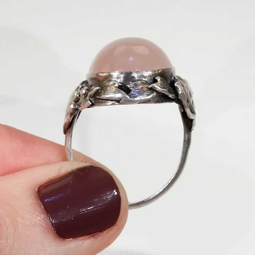 Antique Silver Pink Quartz Arts & Crafts Ring - image 7