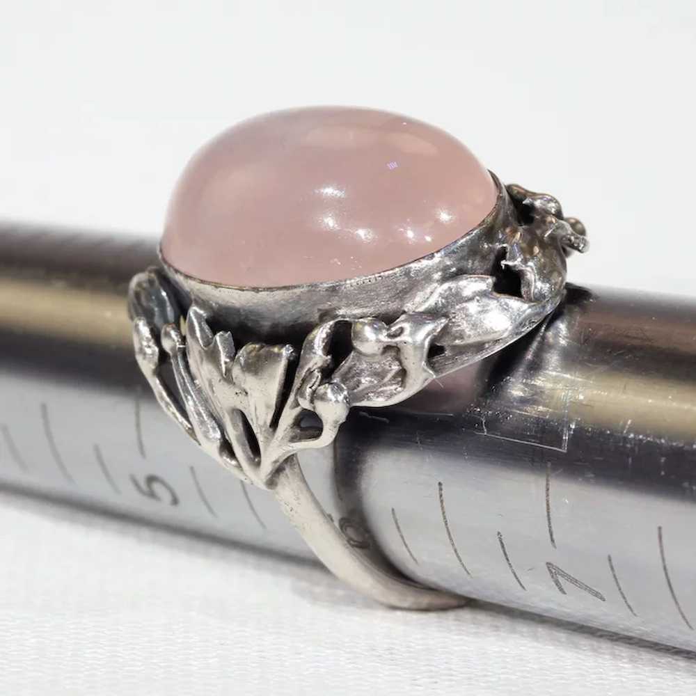 Antique Silver Pink Quartz Arts & Crafts Ring - image 8