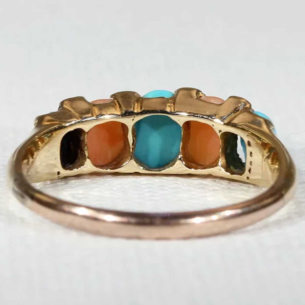 Antique Victorian Coral Turquoise Diamond Ring 18… - image 4