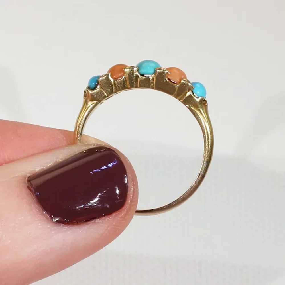 Antique Victorian Coral Turquoise Diamond Ring 18… - image 5