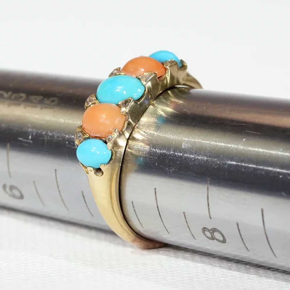 Antique Victorian Coral Turquoise Diamond Ring 18… - image 8
