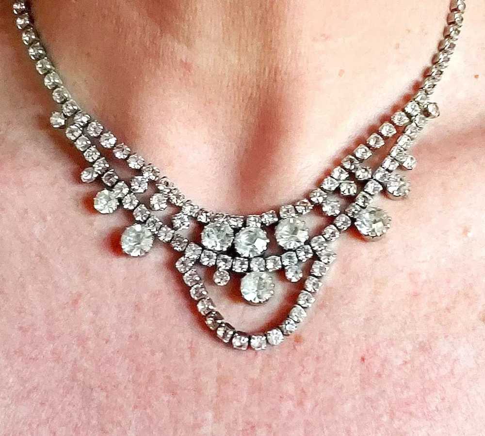 Vintage necklace crystal rhinestones drape Prom W… - image 5