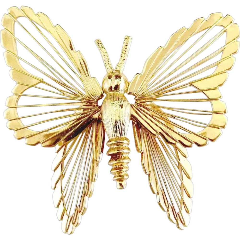 Vintage Monet butterfly brooch piano string wings - image 1