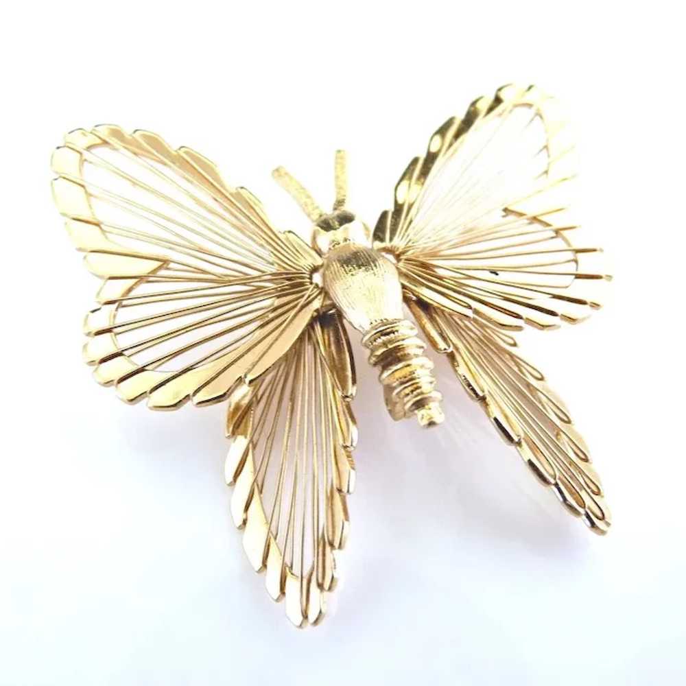Vintage Monet butterfly brooch piano string wings - image 2