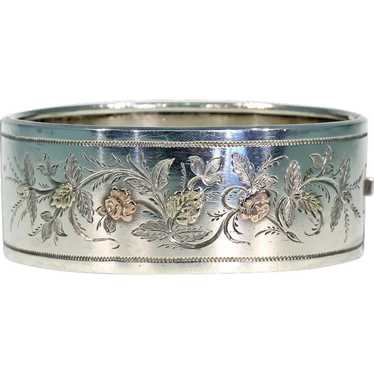 Antique Victorian Embossed Silver Bangle Bracelet