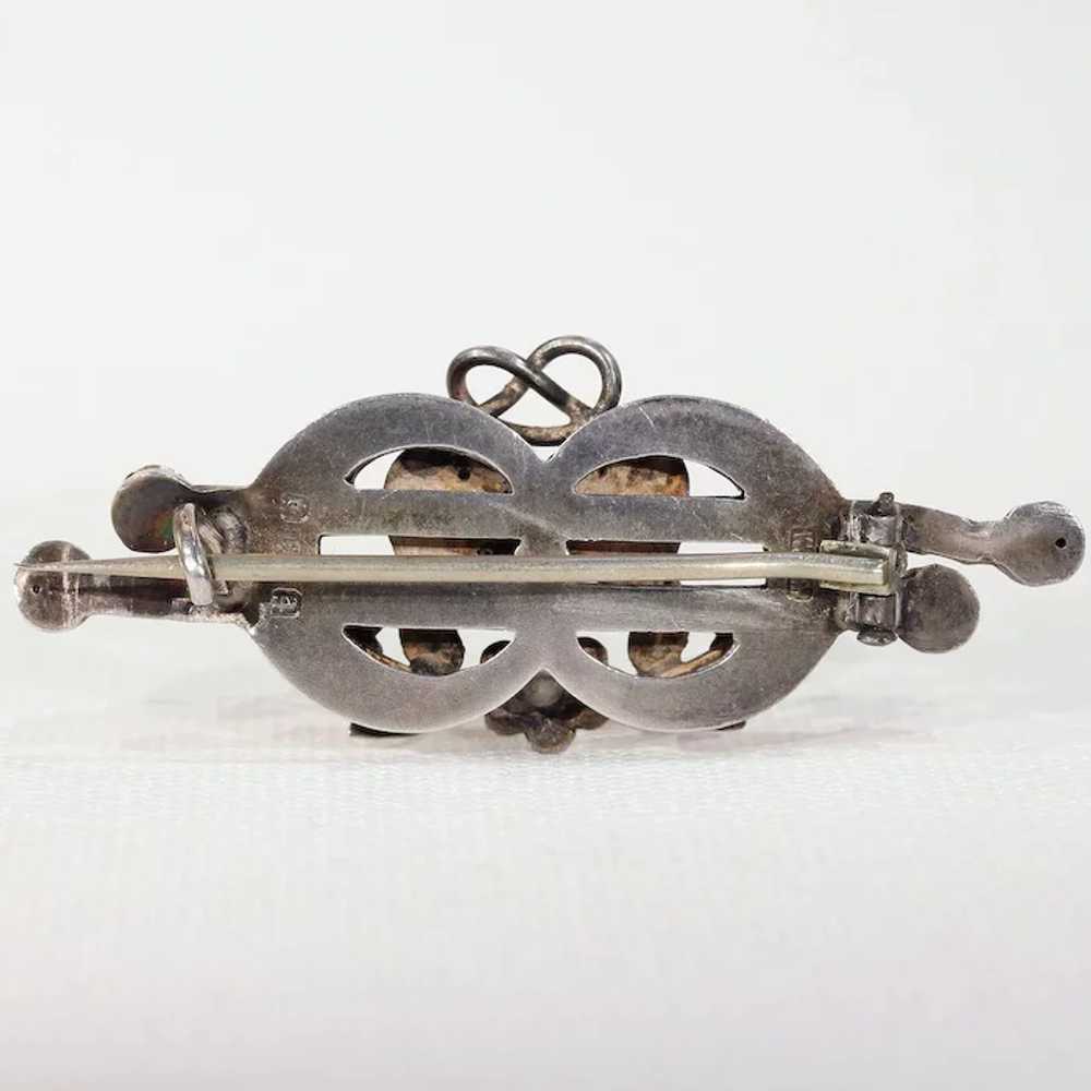 Victorian Silver Double Heart Flower Brooch Pin - image 5