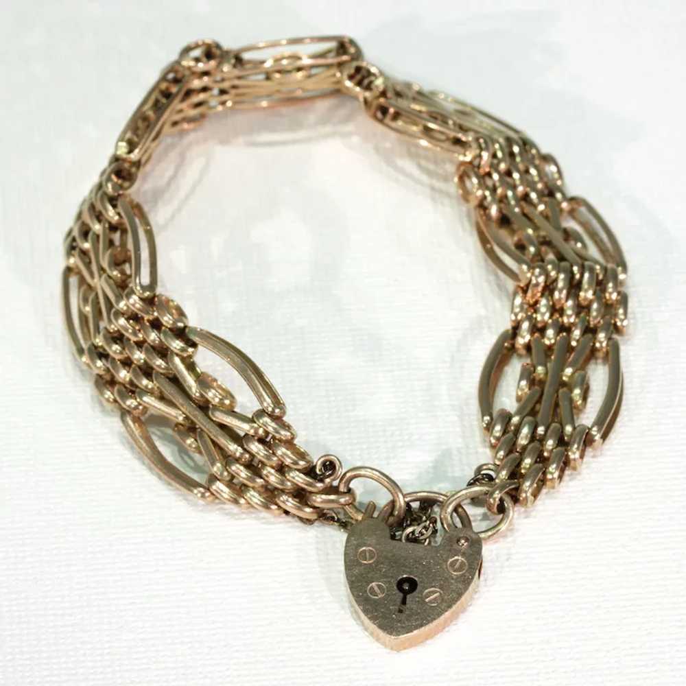 Antique Victorian 9k Gold Gate Bracelet Heart Loc… - image 5