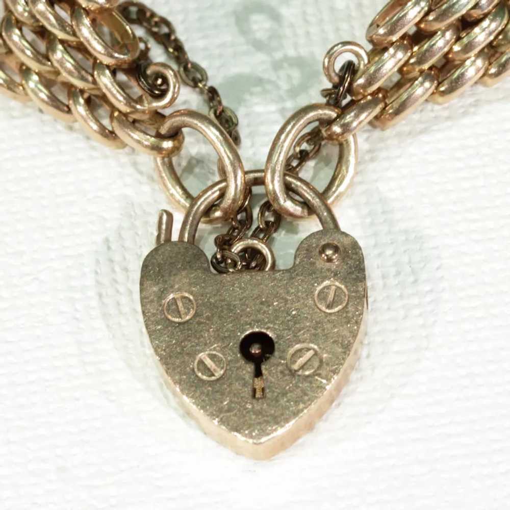 Antique Victorian 9k Gold Gate Bracelet Heart Loc… - image 6