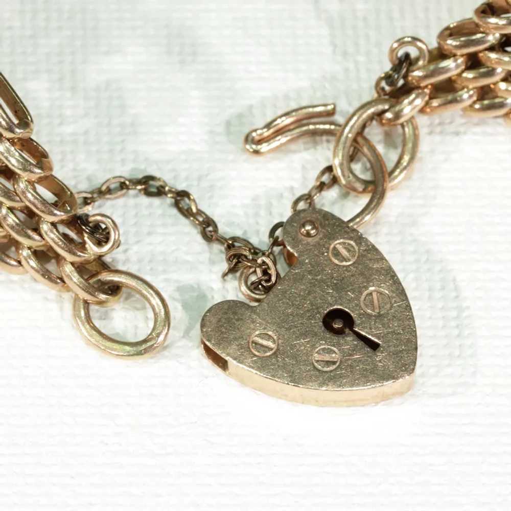 Antique Victorian 9k Gold Gate Bracelet Heart Loc… - image 7