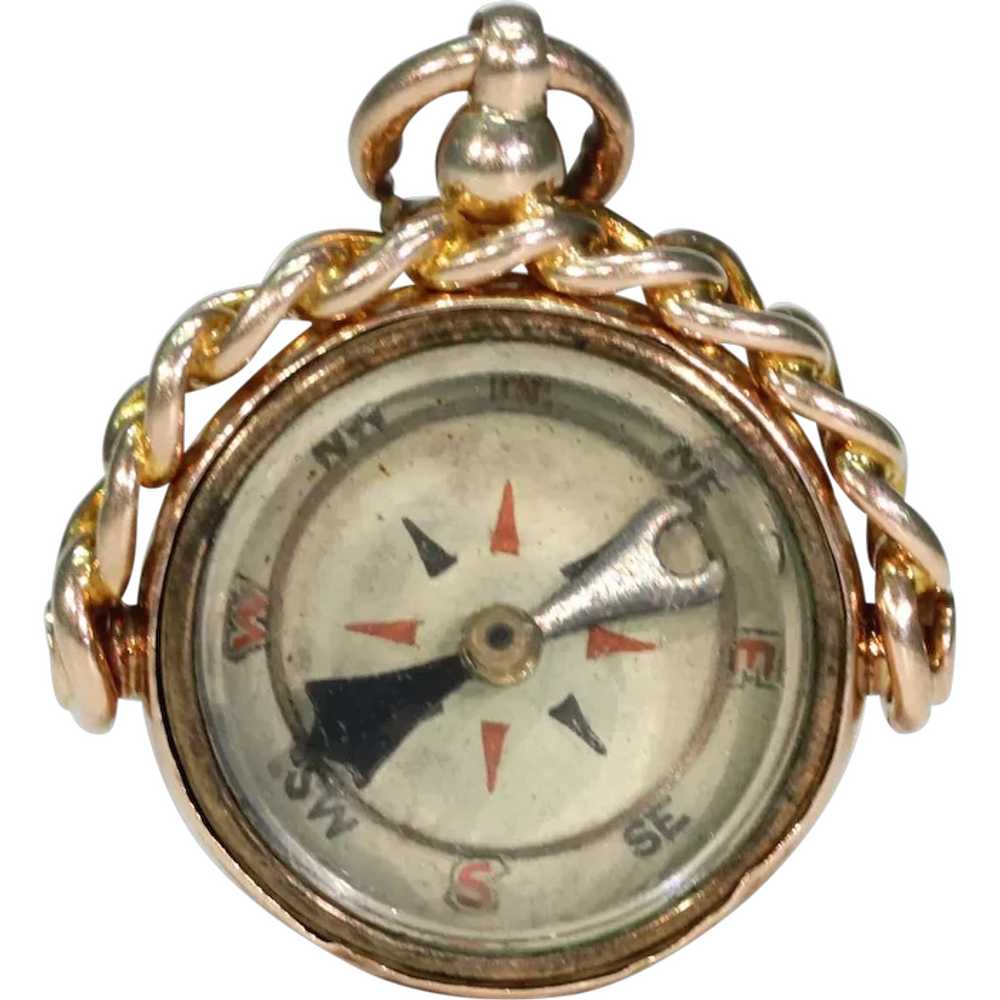 Antique Edwardian Gold Compass Fob Pendant - image 1