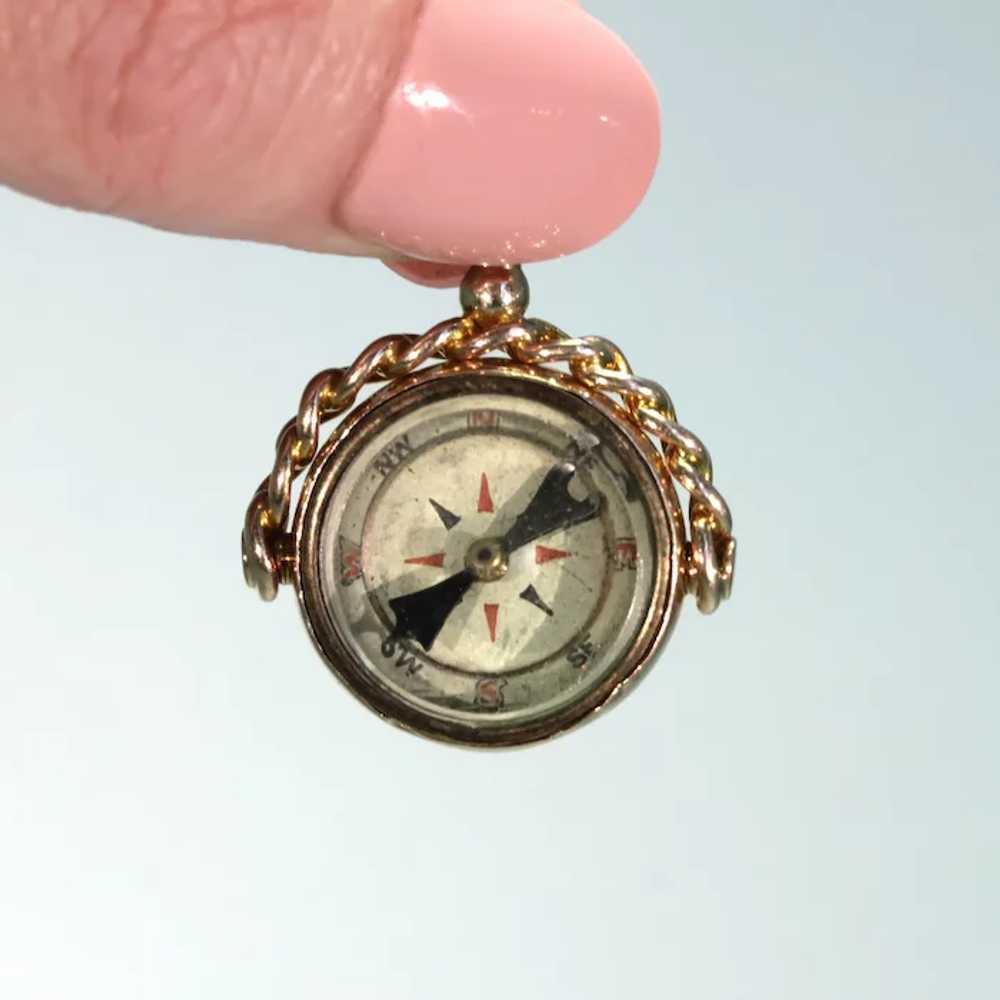 Antique Edwardian Gold Compass Fob Pendant - image 4