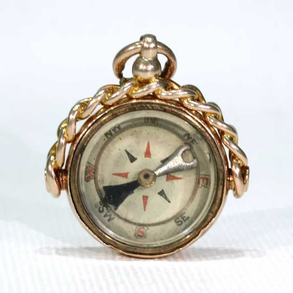 Antique Edwardian Gold Compass Fob Pendant - image 8