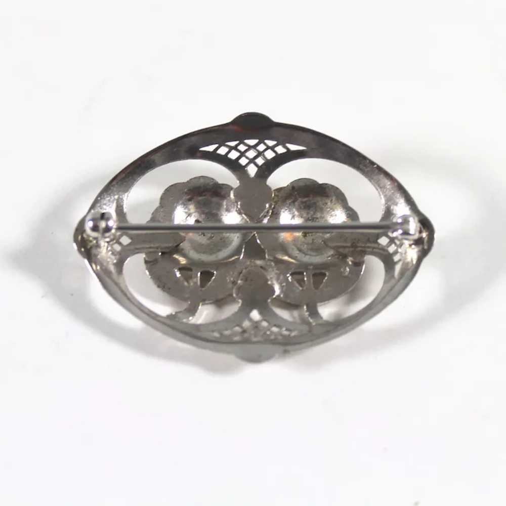 Vintage 50s Sterling Marcasite Double Roses Brooc… - image 4
