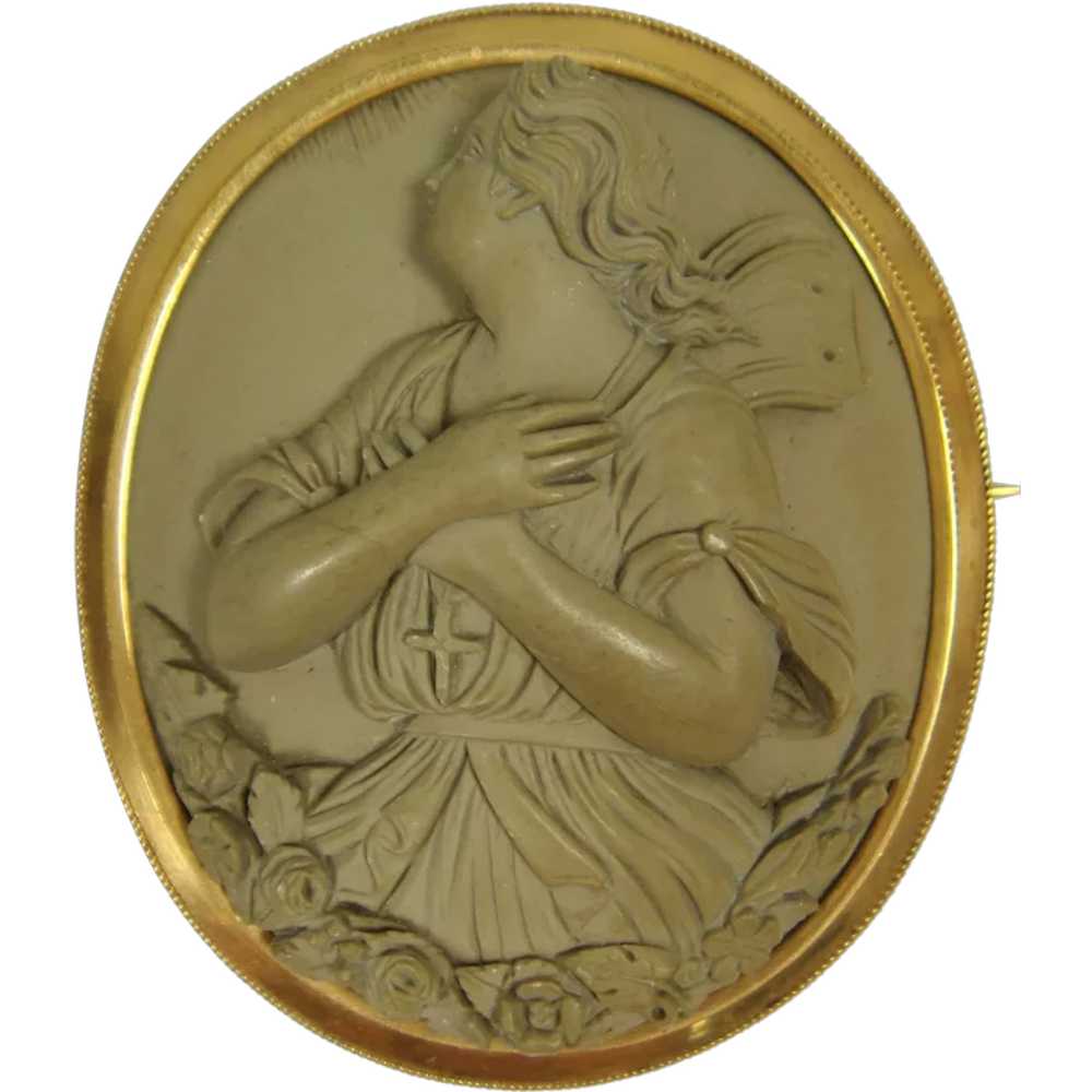 Antique 1860s 14K Lava Cameo Brooch Psyche Christ… - image 1