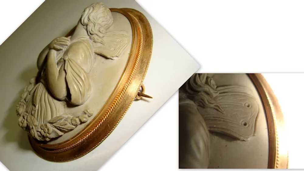 Antique 1860s 14K Lava Cameo Brooch Psyche Christ… - image 3