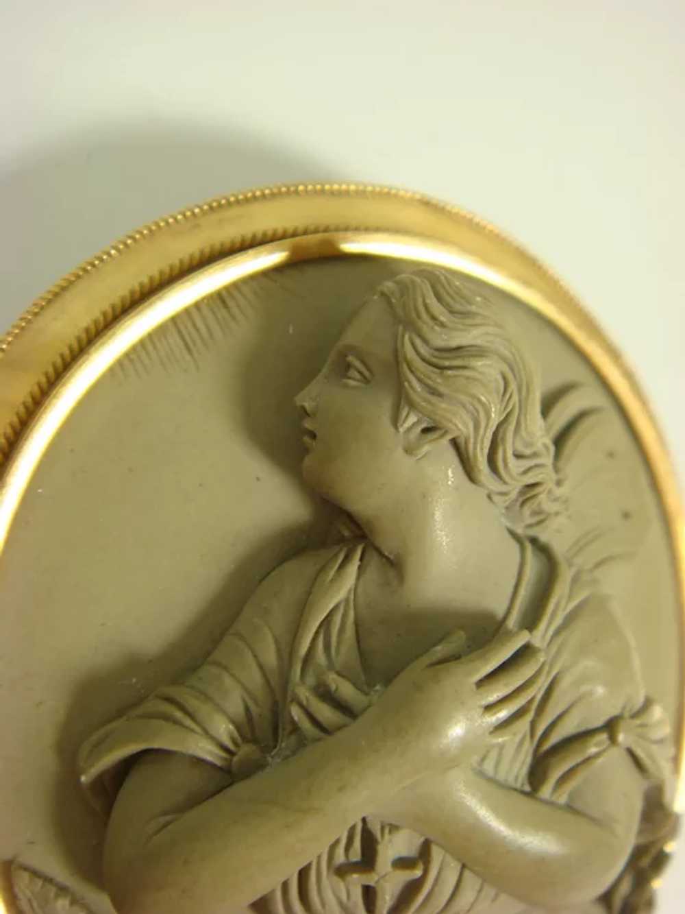 Antique 1860s 14K Lava Cameo Brooch Psyche Christ… - image 5