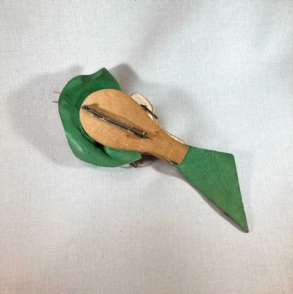 Elzac Ceramic Lady Brooch, Leather Wood Metal War… - image 3