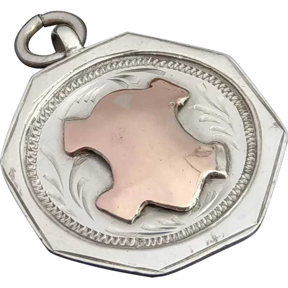 Large Sterling Silver octagon shape Watch Fob Med… - image 1