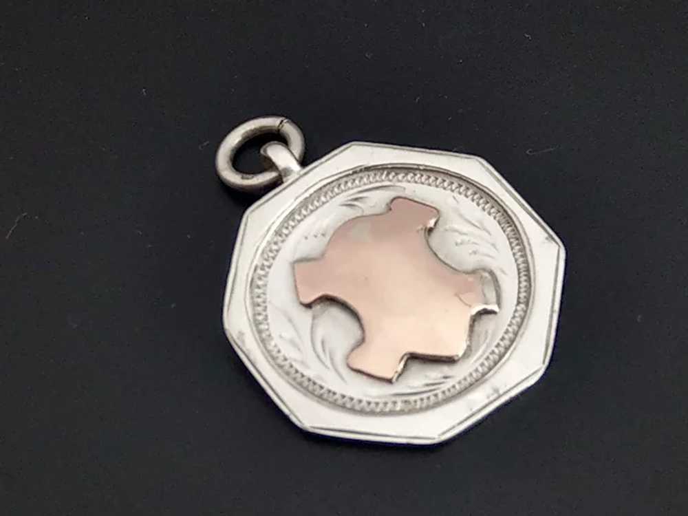 Large Sterling Silver octagon shape Watch Fob Med… - image 4