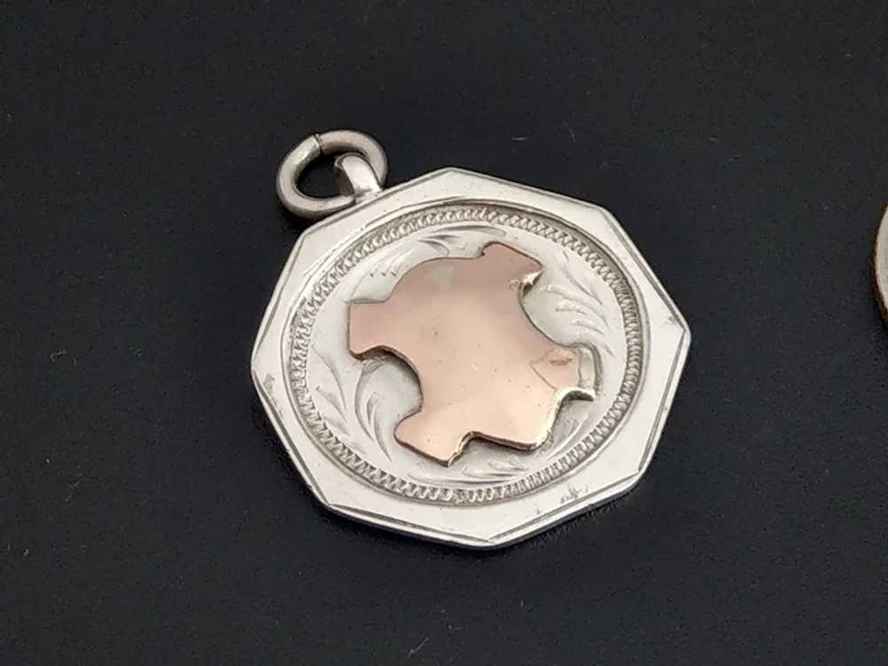 Large Sterling Silver octagon shape Watch Fob Med… - image 6