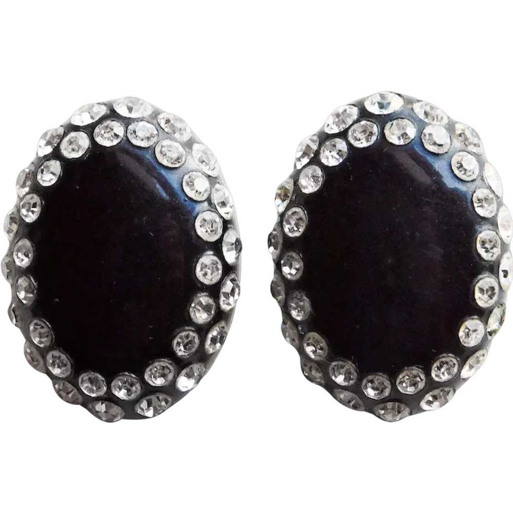 Fabulous Clear Rhinestone Black Early Plastic Vin… - image 1