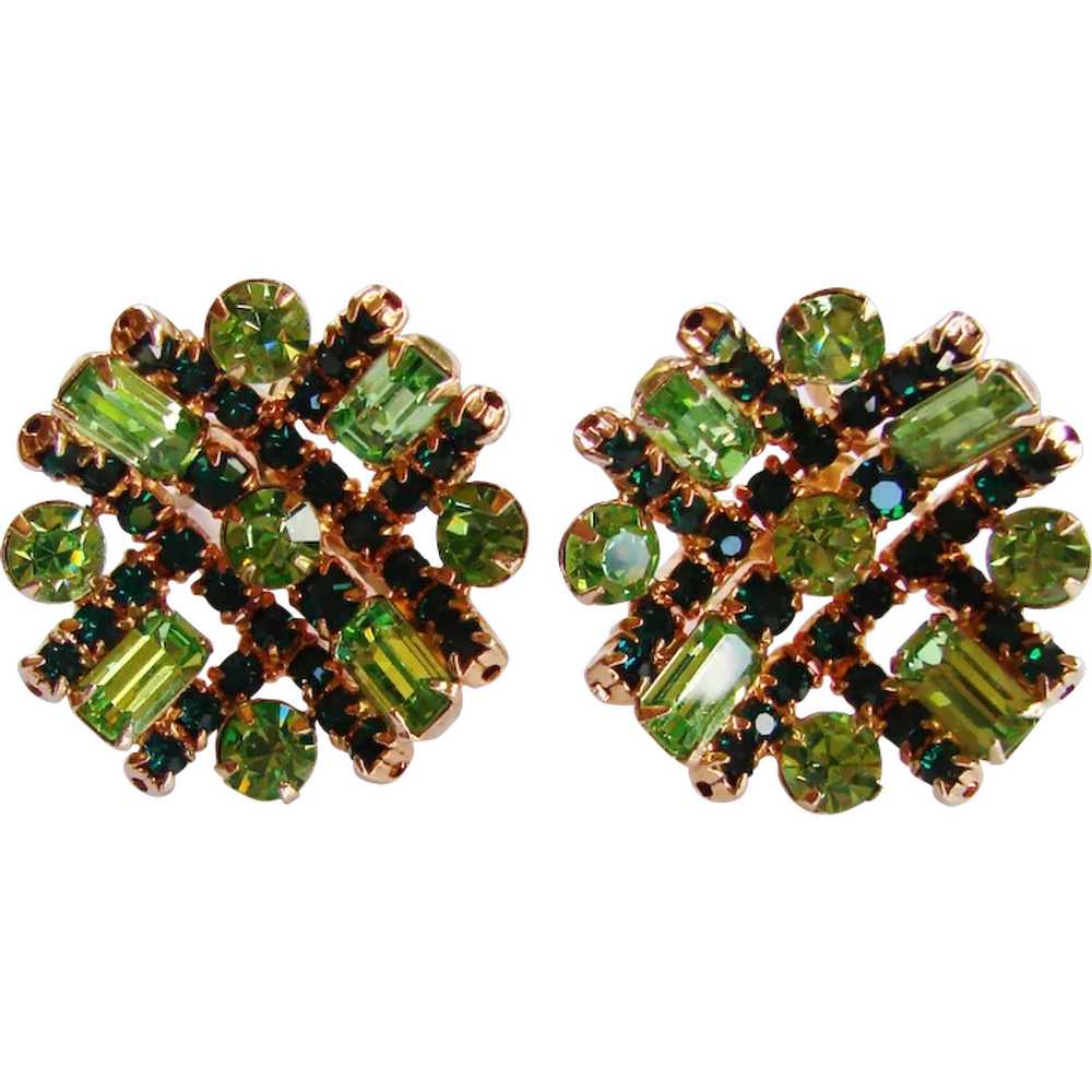 Fabulous GREEN Rhinestone Unusual Vintage Earring… - image 1