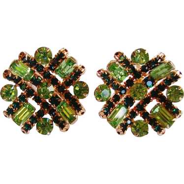 Fabulous GREEN Rhinestone Unusual Vintage Earring… - image 1