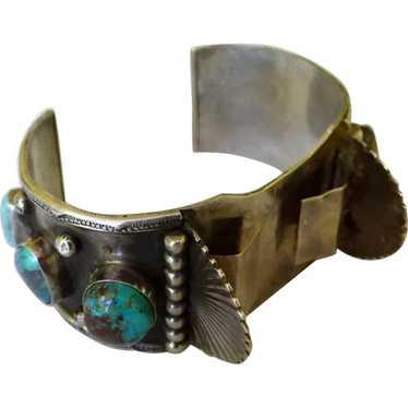 Native American Sterling & Turquoise Watch Cuff Si