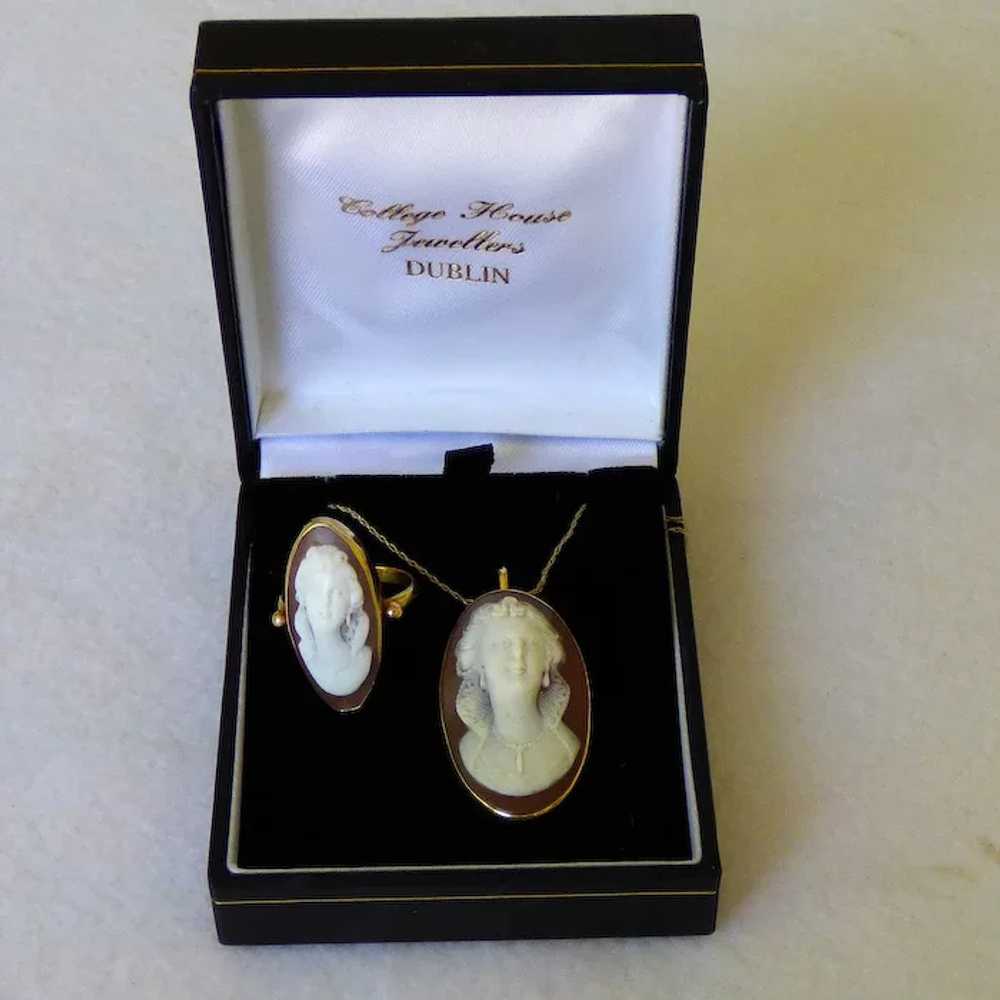 Antique 18K Cameo Pendant & Ring Front Facing On … - image 1