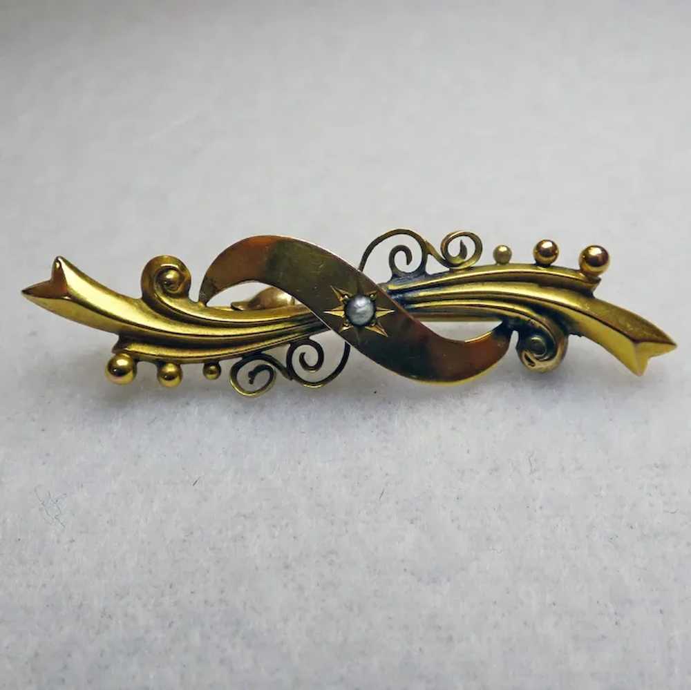 Victorian 10k & Seed Pearl Brooch - image 2