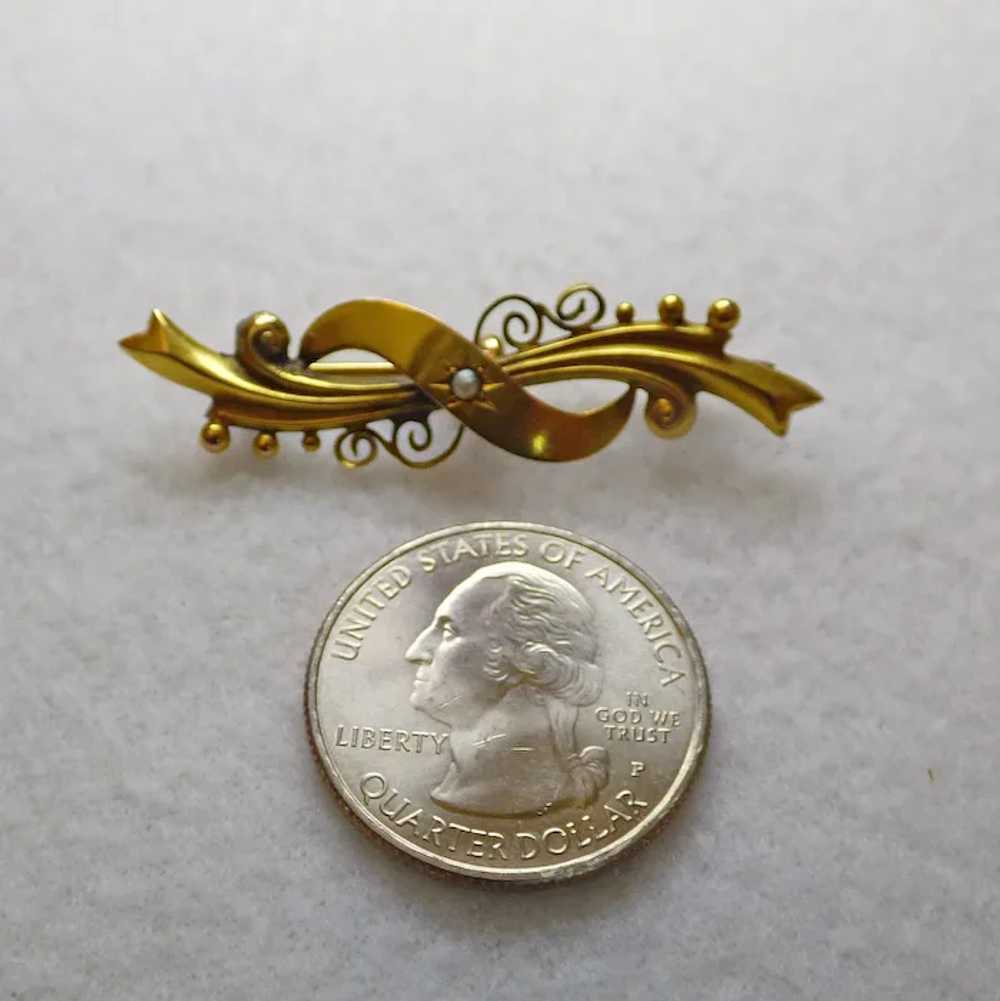 Victorian 10k & Seed Pearl Brooch - image 6