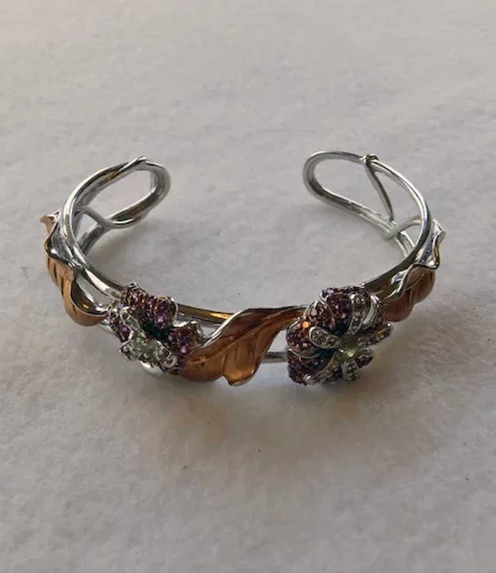 Vintage Sterling, Gold Wash &amp; Crystal Open Cu… - image 2