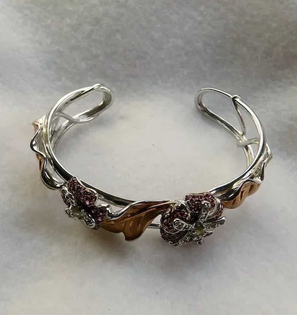 Vintage Sterling, Gold Wash &amp; Crystal Open Cu… - image 4