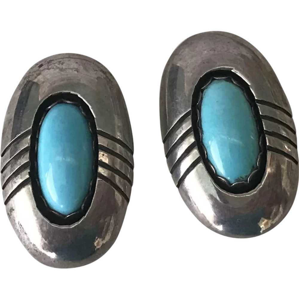 Navajo Crafted Vintage Earrings Sterling Silver &… - image 1