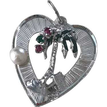 Big Jeweled Florida Palm Tree & Heart Vintage Cha… - image 1