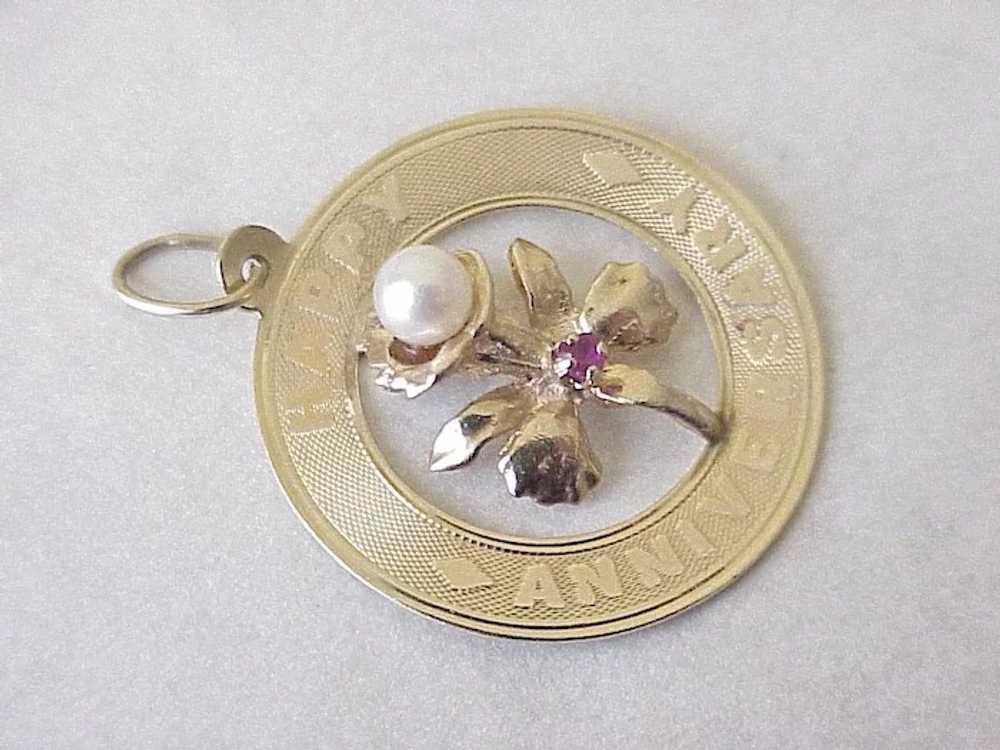 Vintage Jeweled Anniversary Charm 14K Gold circa … - image 3