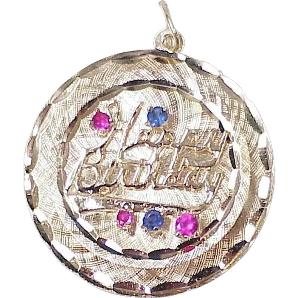 Large Birthday Jeweled Charm 14k Gold circa 1968 - image 1