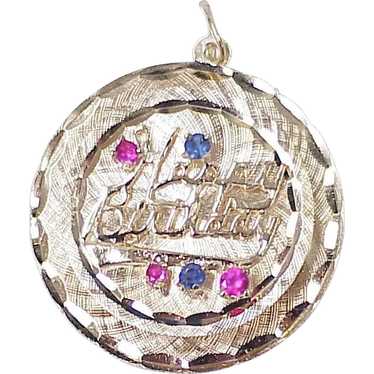 Large Birthday Jeweled Charm 14k Gold circa 1968 - image 1