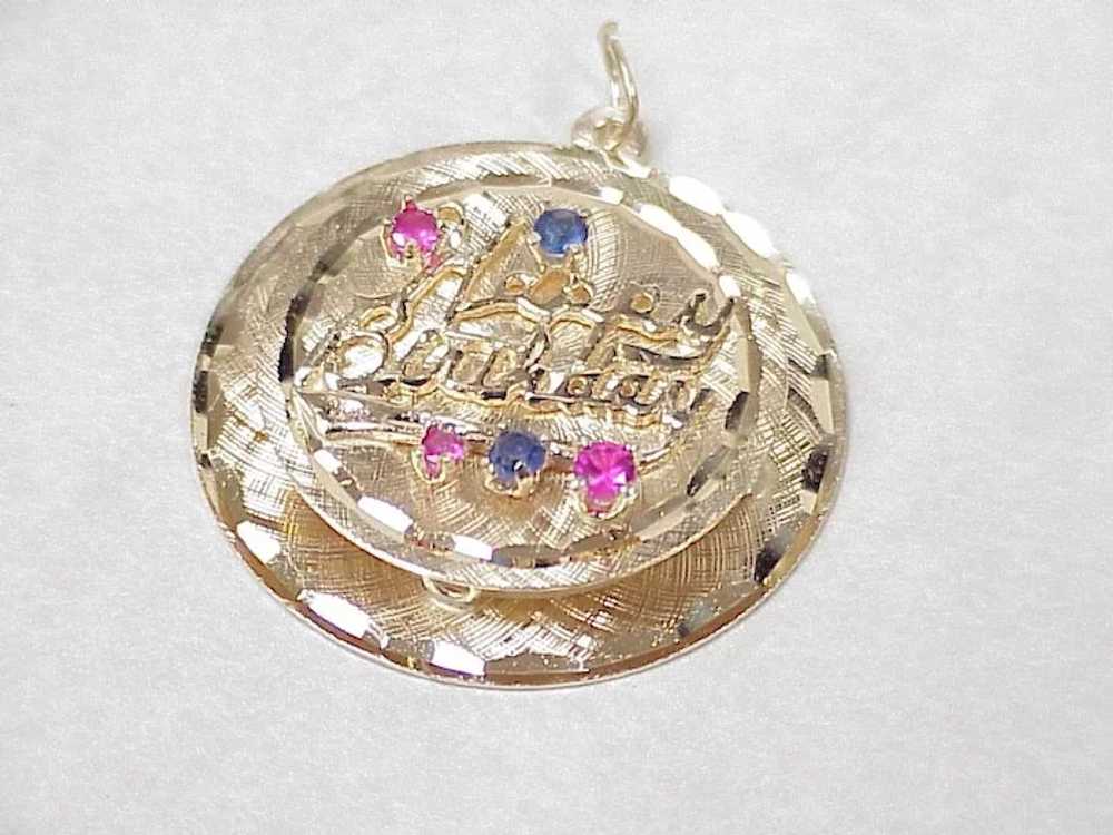 Large Birthday Jeweled Charm 14k Gold circa 1968 - image 2