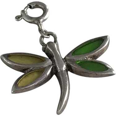 Vintage Sterling Silver Plique a Jour Dragonfly -… - image 1