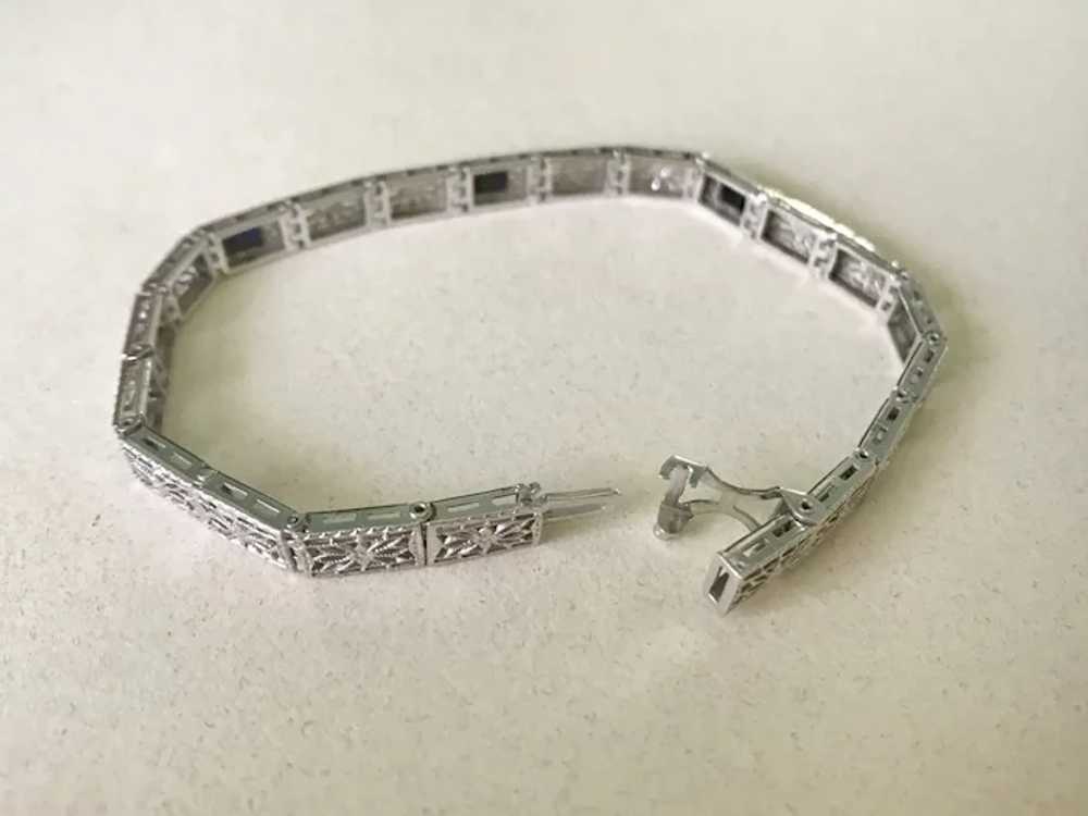 Art Deco Filigree Bracelet 14K White Gold & Sapph… - image 5