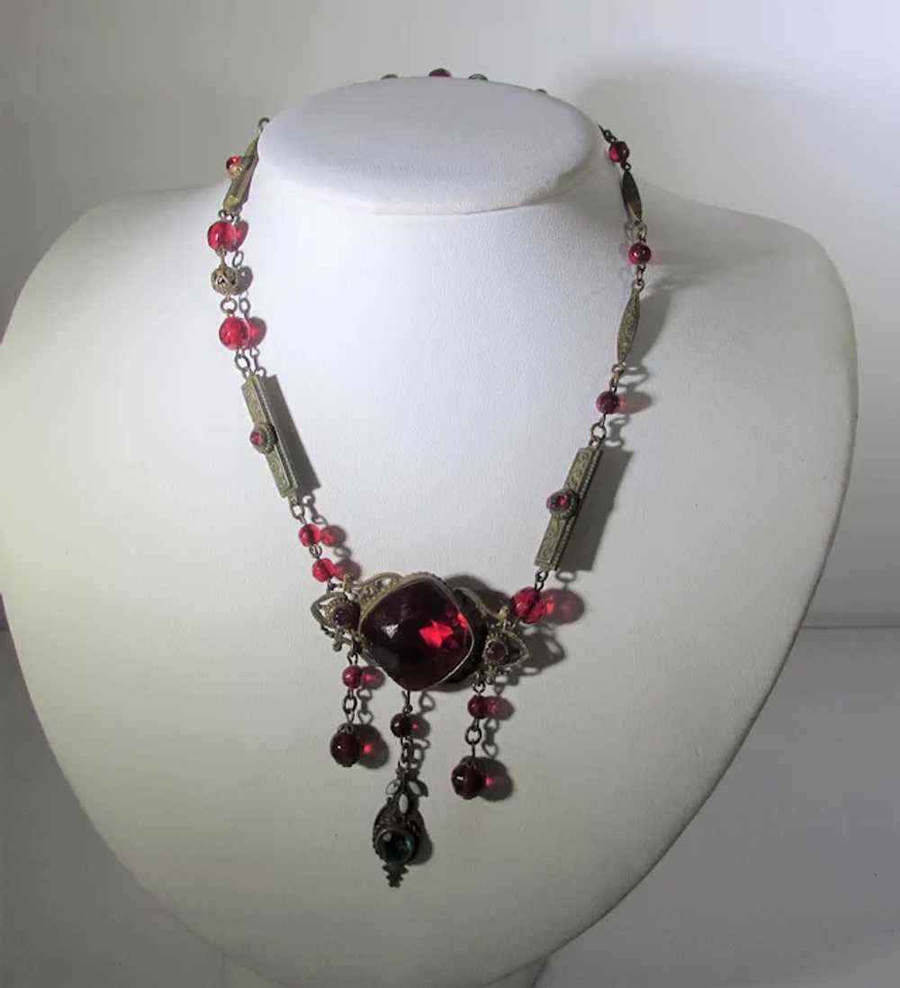 Vintage Cherry Red Crystal Necklace With Unusual … - image 10