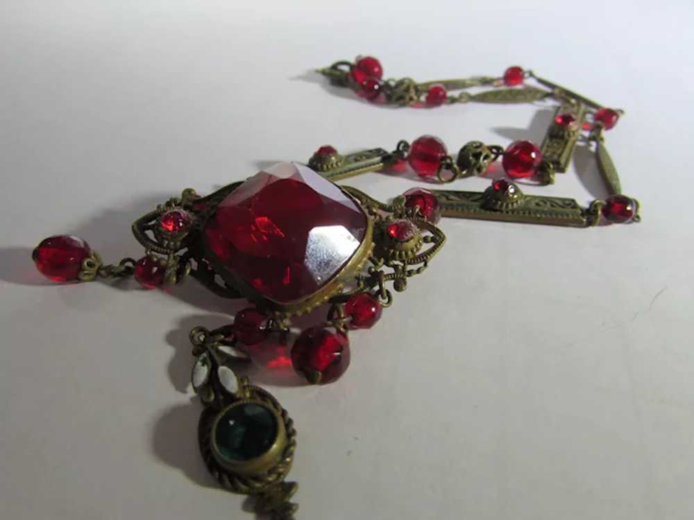 Vintage Cherry Red Crystal Necklace With Unusual … - image 11