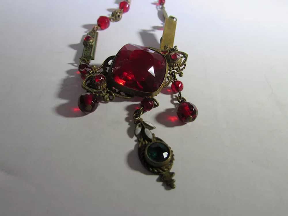 Vintage Cherry Red Crystal Necklace With Unusual … - image 12