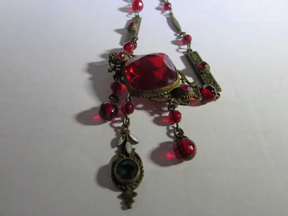 Vintage Cherry Red Crystal Necklace With Unusual … - image 3