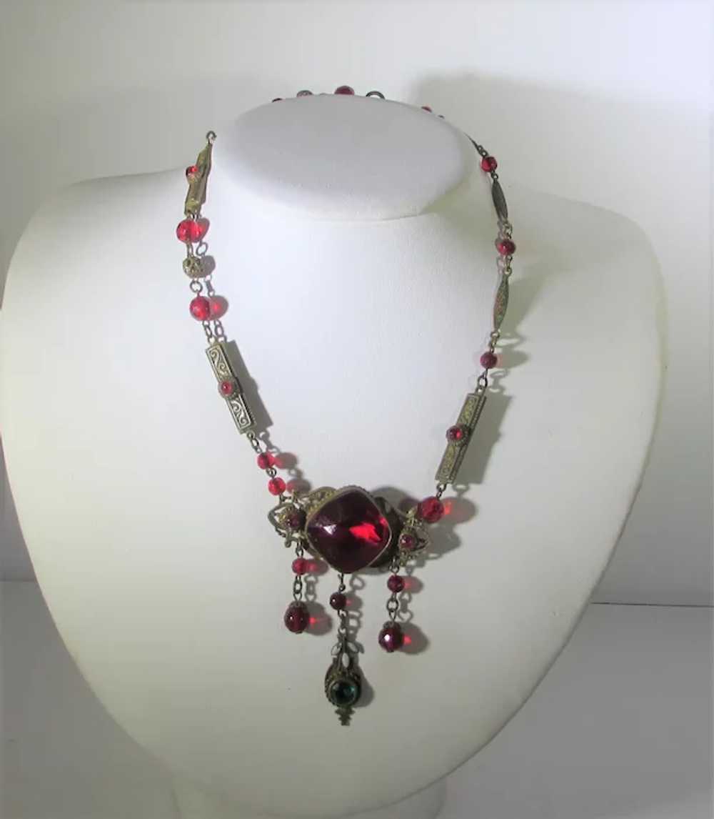 Vintage Cherry Red Crystal Necklace With Unusual … - image 4
