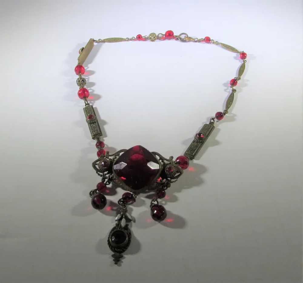 Vintage Cherry Red Crystal Necklace With Unusual … - image 5