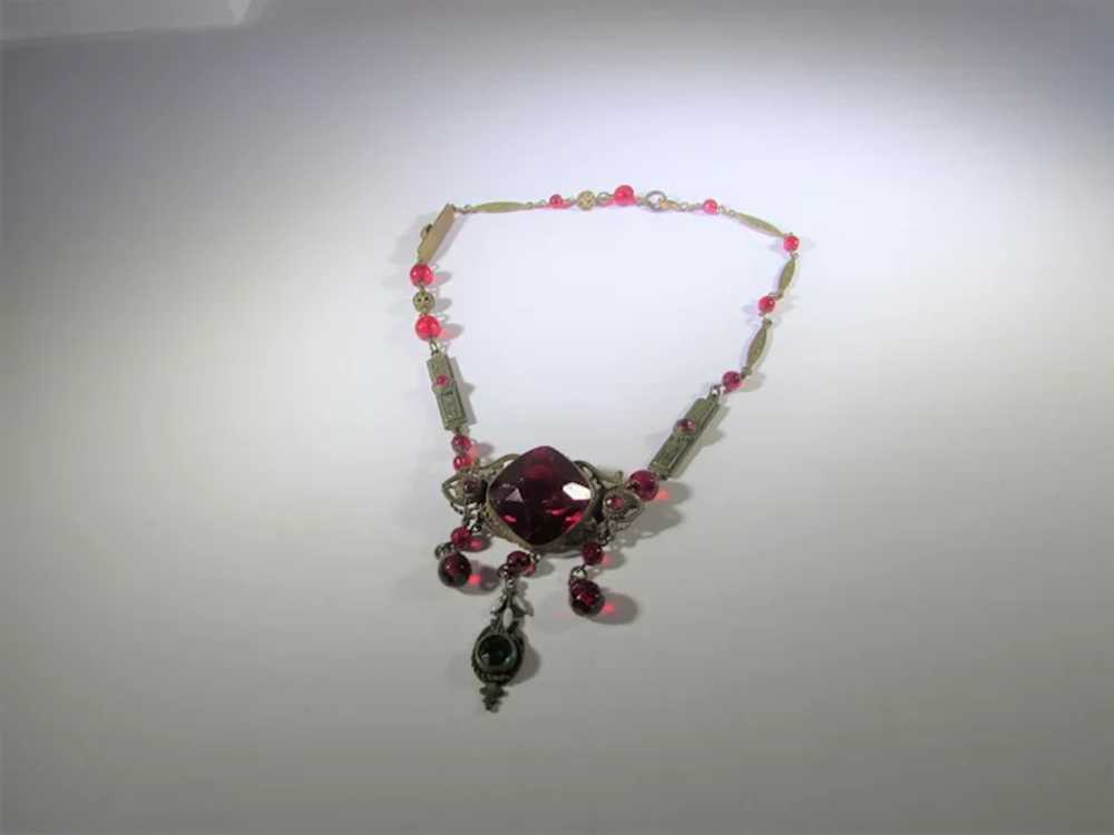 Vintage Cherry Red Crystal Necklace With Unusual … - image 7