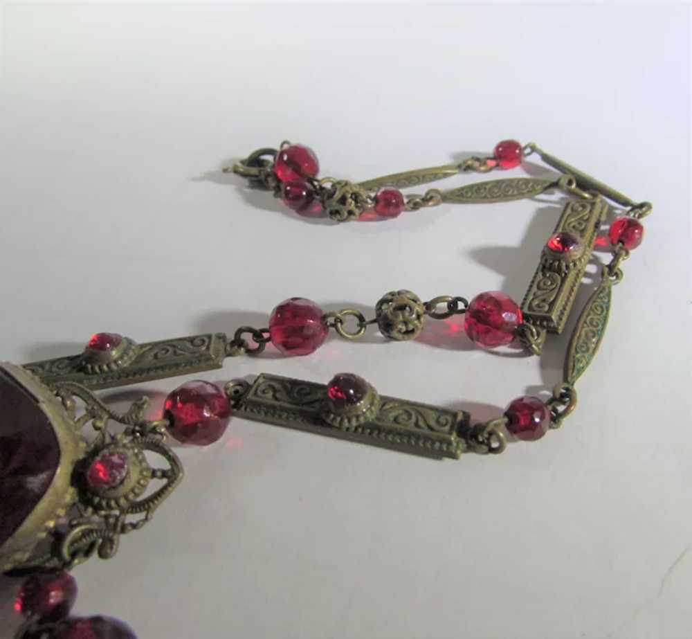 Vintage Cherry Red Crystal Necklace With Unusual … - image 8
