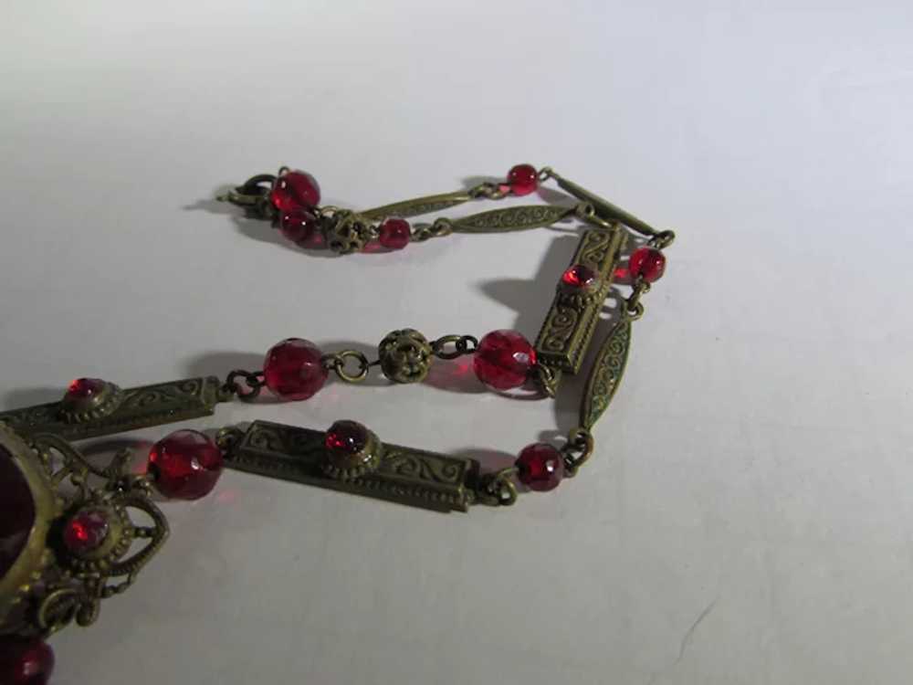 Vintage Cherry Red Crystal Necklace With Unusual … - image 9